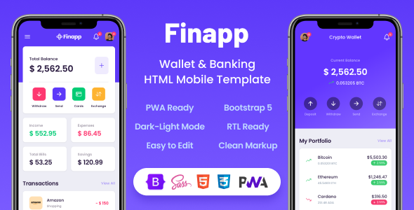 Finapp v2.2.1 - 钱包和银行 HTML 移动模板