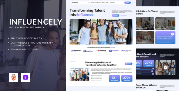 Influencely - Influencer and Talent Agency HTML Bootstrap 5 Template