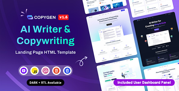 CopyGen v1.5.0 - AI Writer and Copywriting Landing Page HTML Template