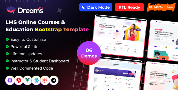 Dreams LMS v1.1.4 - Online Learning and Course Management Template (HTML, React, Vue, Angular, Laravel)