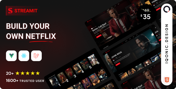 Streamit v5.4.0 - Video Streaming VueJS, React JS, Laravel, HTML Admin Template + RTL