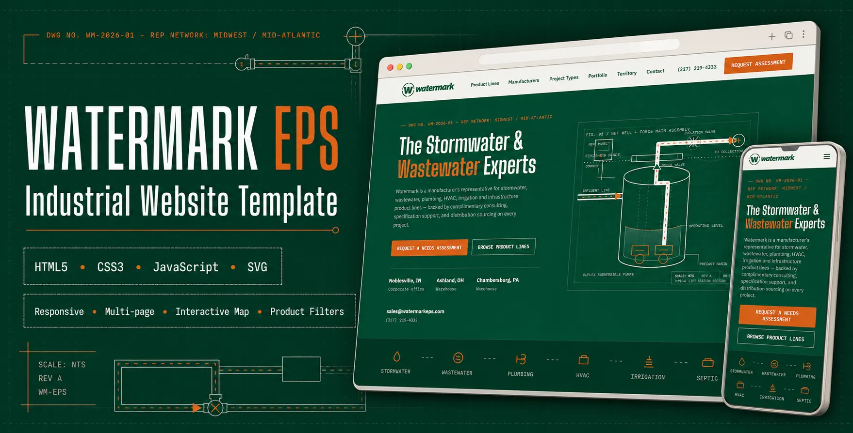 Watermark EPS — Industrial Water Treatment Website Template preview 1