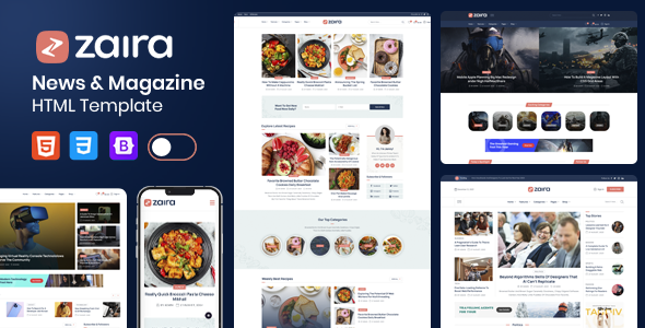 Zaira - News Magazine HTML Template + RTL preview 1