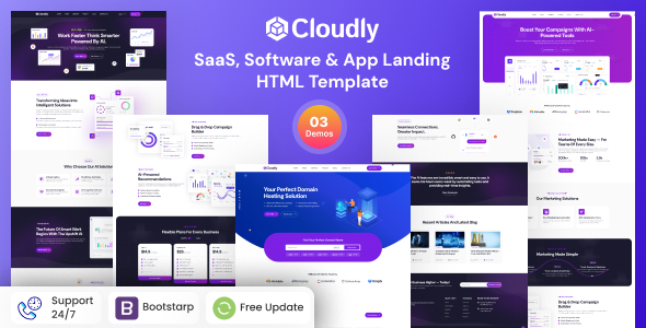 Cloudly - SaaS、软件和应用程序登陆 HTML 模板 preview 1