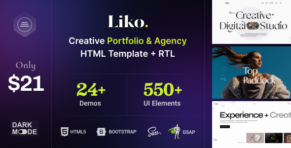 Liko - 创意机构和作品集 HTML 模板 preview 1
