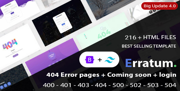 Errata v4.0 - 404 Error Page + Coming Soon + Login + Register