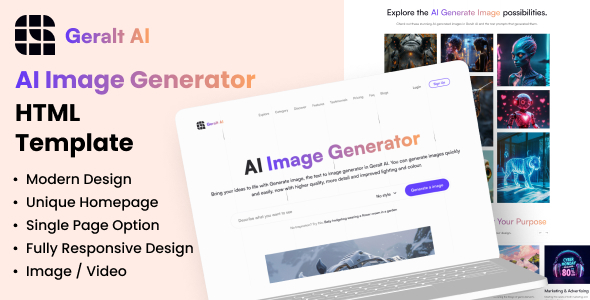 Geralt AI - AI Image Generator One Page HTML Template