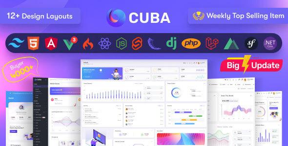 Cuba v11.1 - HTML, React, Angular 15, Vue 3 JS, Nuxt, Nodejs, Asp.Net and Laravel Admin Dashboard Template