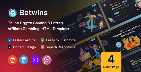 Betwins - Online Crypto Gambling & Lottery Affiliate HTML Template