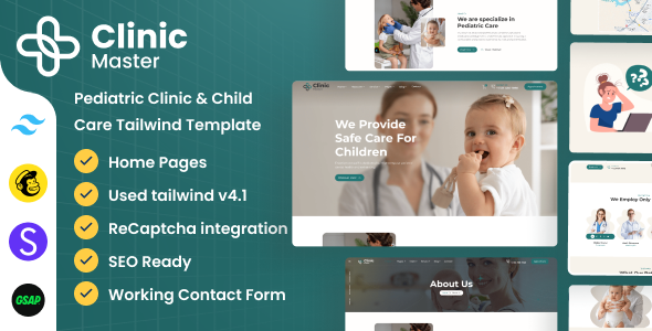 ClinicMaster - 儿科和儿童护理 Tailwind CSS 模板