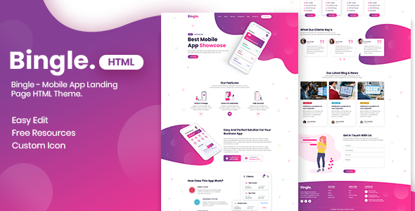 Bingle - 移动应用程序登陆页面 HTML 主题