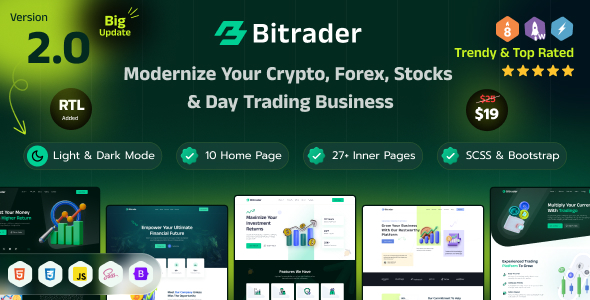 Bitrader - 加密货币、股票和外汇交易业务 HTML 模板