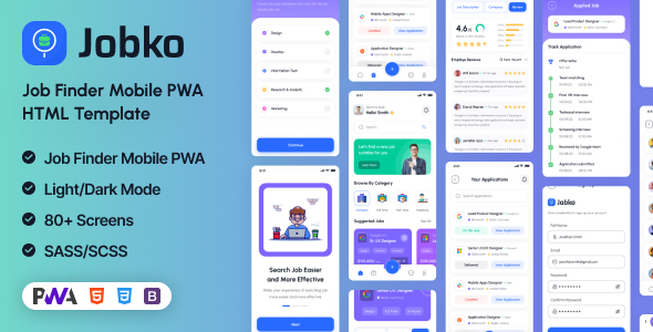 Jobko - Job Search Mobile PWA HTML Template